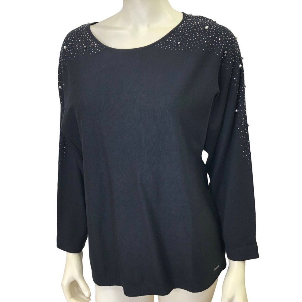 CALVIN KLEIN $69 SCOOP NECK BLACK SWEATER MD NWT